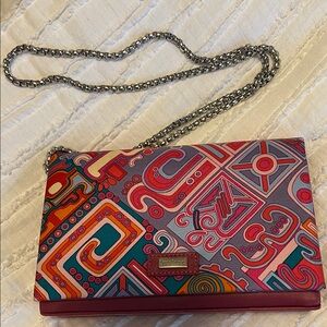NWOT Pineda Covalin Silk Print Fold-Over Clutch Crossbody Bag w/ Chain Strap